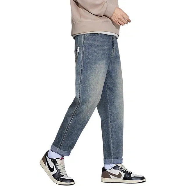 么宁 美式复古水洗宽松潮流时尚弹力舒适透气锥形裤耐穿耐磨个性痞帅休闲牛仔裤 男女同款