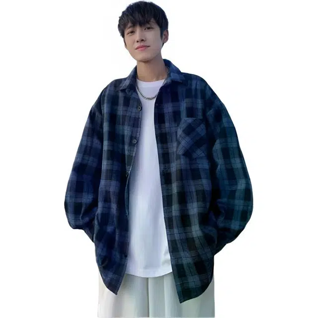 北极绒 格子薄款休闲翻领舒适百搭长袖夹克 男款