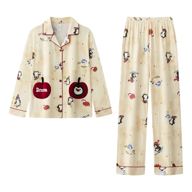 宫蝶 抗菌纯棉卡通长袖家居服可外穿宽松休闲开衫睡衣套装 女款