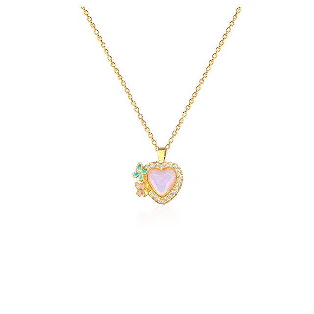 冠饰婵 甜心蝶语 甜美少女心 爱心配双蝴蝶造型 微镶 精致百搭 平平安安万事胜意#好运 琉璃 项链 女款