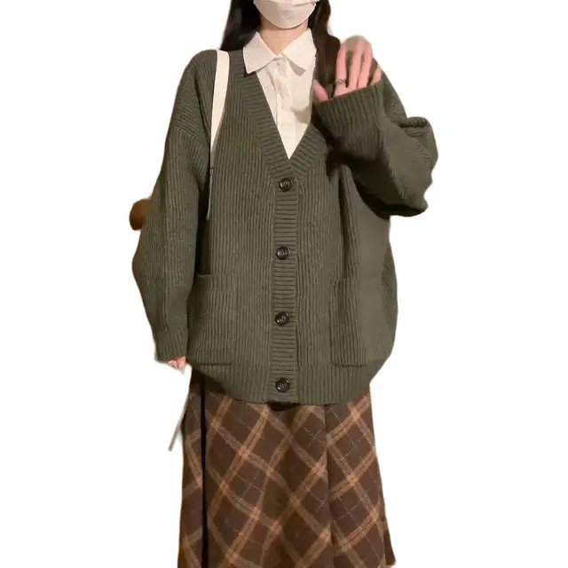 木清清 初秋一整套小个子穿搭软糯毛衣针织开衫格子半身裙温柔风简约装裙装套装 女款