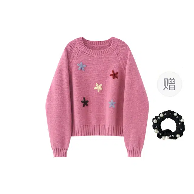 雾闪闪 韩系慵懒风设计感秋冬穿搭女立体花朵针织衫 女款