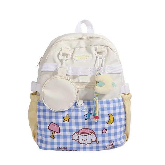 蔻蒂熊 日系少女洋气格子女韩版高级感小众设计感背包女大学生书包小清新可爱 涤纶 双肩包 常规 黄色