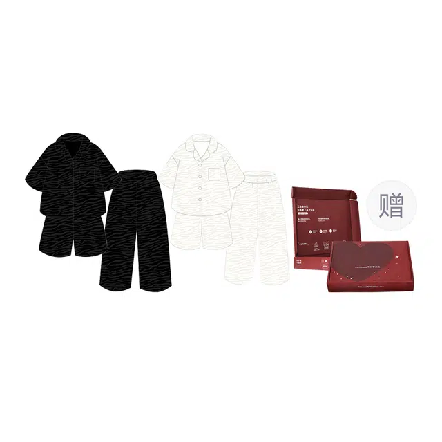 顶瓜瓜 家居简约波浪纹开衫翻领短袖服睡衣礼盒 男女同款