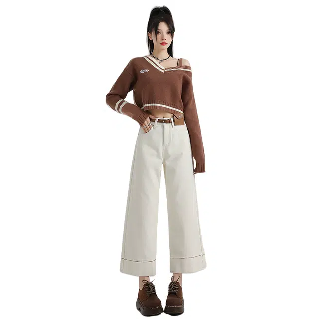 玫丝朵 高腰适中宽松阔腿牛仔裤 女款