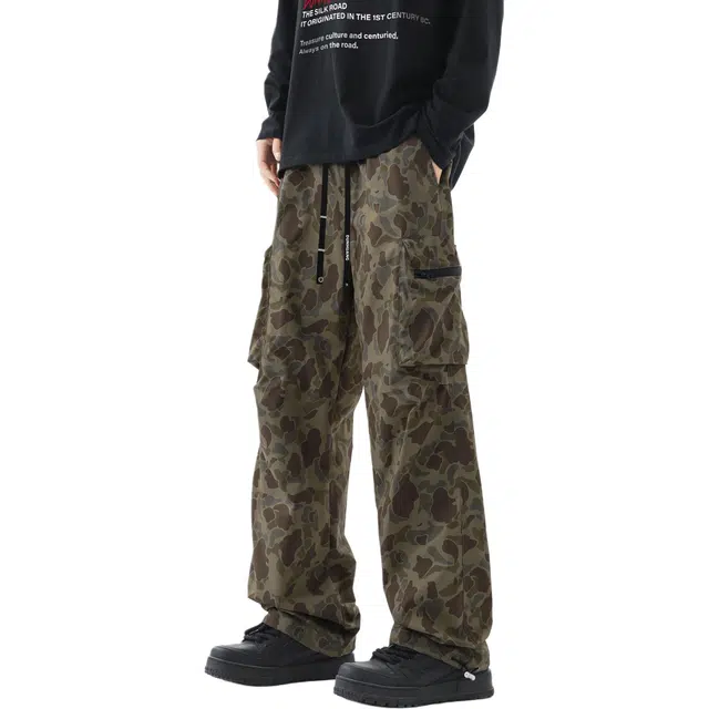 敦煌博物馆 美式复古机能豹纹迷彩高级感直筒阔腿多口袋可调节裤脚百搭户外运动通勤休闲裤 男女同款