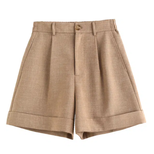 花栗鼠小姐   通勤女孩松弛老钱后腰松紧西裤女高腰捏褶设计感纯色宽松裤腿显瘦百搭休闲短裤 女款