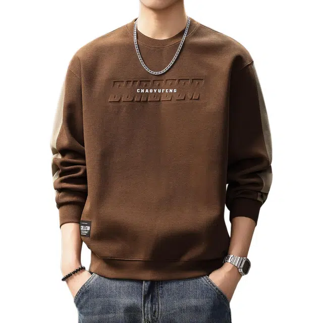 贵色 美式潮牌拼接重磅时尚百搭字母印花立体钢印设计感宽松圆领卫衣 男女同款