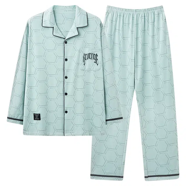 俏霓桐 春秋款时尚潮流个性精致高颜值舒适大方简约休闲纯棉亲肤长袖长裤家居服可外穿睡衣套装 男款