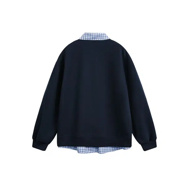 艾梵斯贝 美式复古潮流格子假两件开衫简约设计款无性别日常通勤百搭宽松休闲时尚文艺风学院个性穿搭长衬衫 男女同款