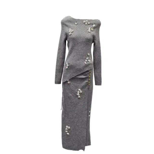 桴生 修身辣妹针织打底衫高级感内搭上衣+半身裙裙装套装 女款