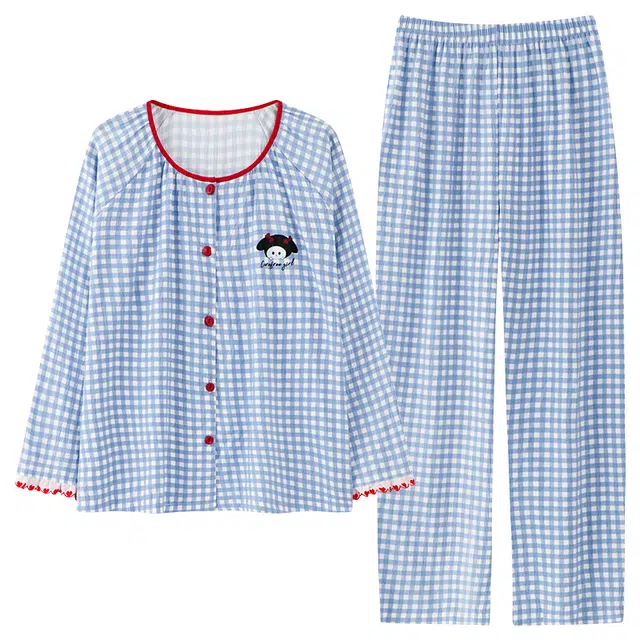 莫代尔 宽松时尚百搭圆领开衫休闲简约长袖长裤家居服可外穿睡衣套装 女款