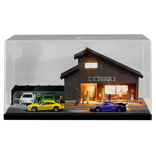 驰誉模型 日式火车驿站 日式拉面店 中石化加油站 高透光防尘罩 手办模型场景道具娃屋
