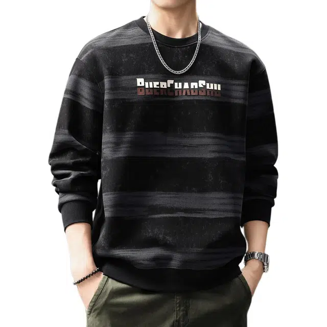 贵色 韩系青少年学院风撞色条纹重磅长袖潮牌高街痞帅日常出行穿搭字母印花设计宽松百搭卫衣 男女同款