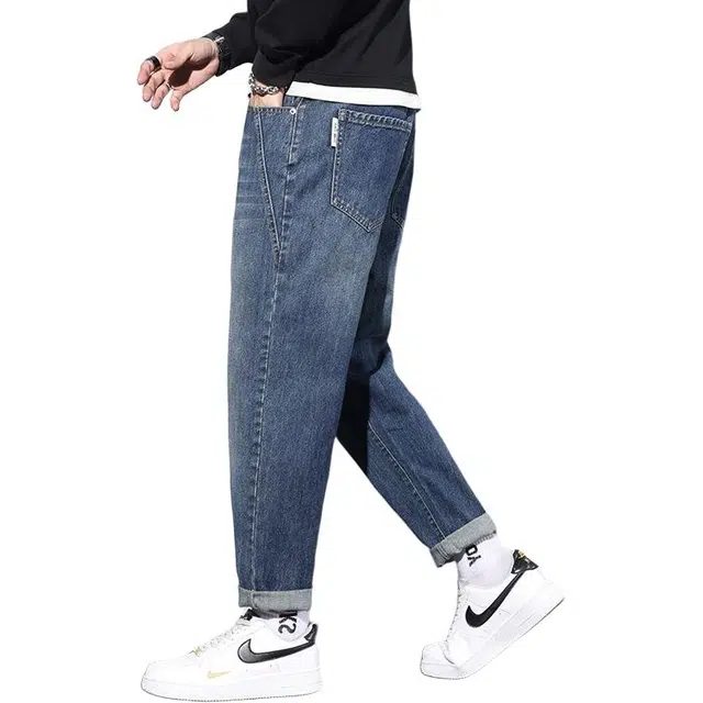 潮人榜 美式高街重工水洗复古做旧百搭长裤子韩系中腰潮流宽松直筒日常通勤牛仔裤 男款