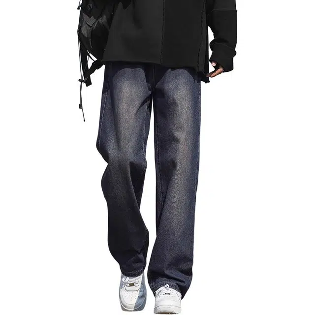 协协乐 高街风美式复古做旧水洗春秋季潮牌宽松直筒阔腿拖地青少年休闲百搭运动长裤牛仔裤 男款