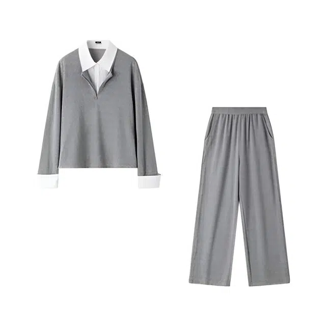 潞优野 设计感拼接假两件卫衣长裤松弛秋季款休闲套装 女款