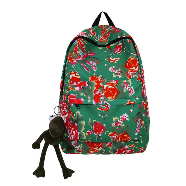 蔻蒂熊 东北大花布民族风大容量小众设计款书包女高中生大学生背包 帆布 双肩包 常规 青少年 黑色/红色/绿色