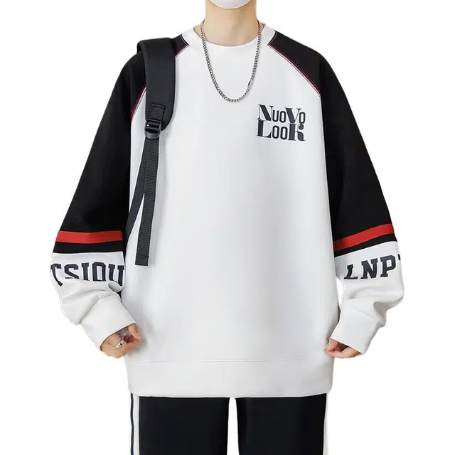 太子龍 撞色拼接圆领上衣服青少年帅气百搭卫衣 男女同款