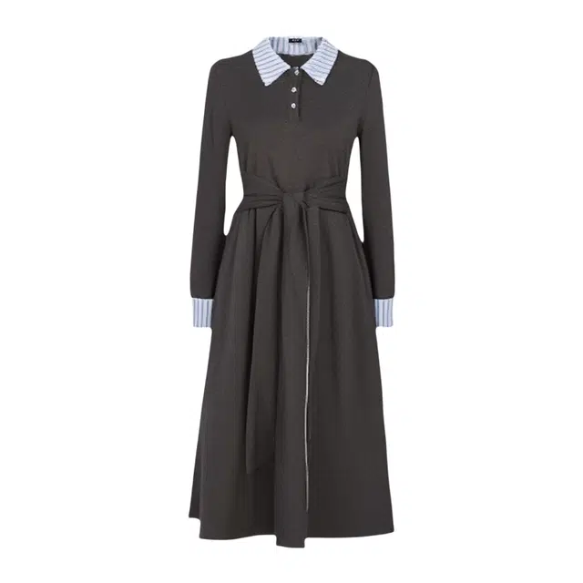 潞优野 优雅百搭收腰显瘦假两件拼接针织秋季款长袖连衣裙 女款