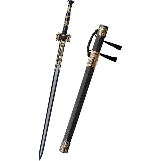 天字号 圣尊汉剑 金属一体手柄黑金色雕刻装具高锰钢工艺剑身 其他静态模型