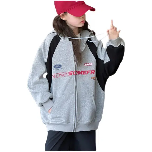 木木兔卫衣 潮流青春时尚 女童外套   宽松舒适柔软 休闲百搭 女孩学院风  中大童拼色连帽