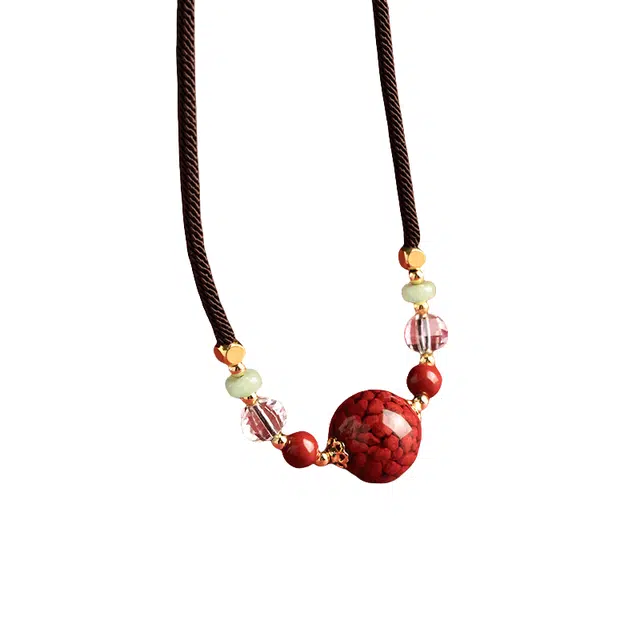 子婳 锁骨链晶体砂万福转运珠平安喜乐诸事顺利小众简约日常通勤百搭可调节#好运 朱砂 项链 女款