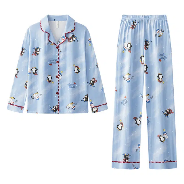 宫蝶 纯棉卡通长袖家居服抗菌可外穿宽松休闲开衫睡衣套装 女款