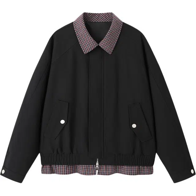 佐菲利 复古格子拼接假两件外套高级感美式结构翻领棒球服夹克 男女同款