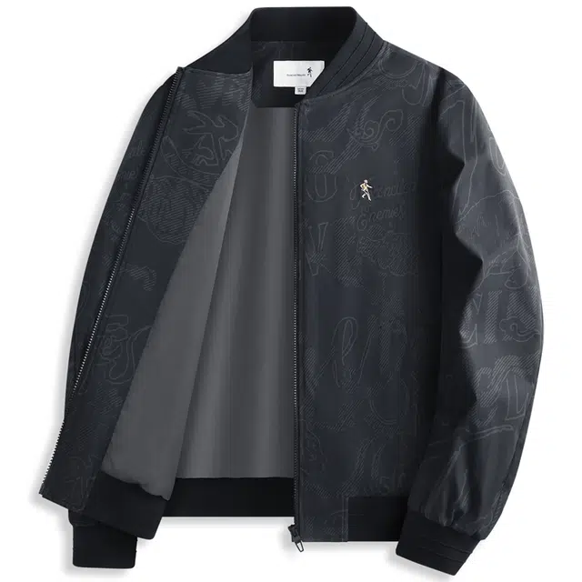 与狼共舞 潮流高街风暗纹印花时尚休闲百搭精致刺绣抗皱防风棒球领夹克外套 男款