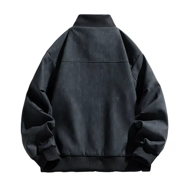 快鱼 美式复古高街纯色大码立领宽松外套拼接结构设计日常通勤百搭潮流皮衣 男女同款