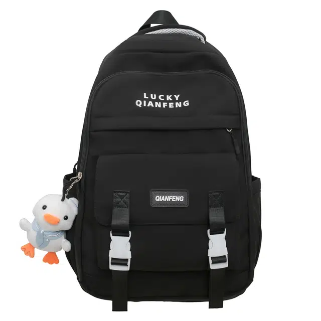 蔻蒂熊 书包初中生女孩高颜值小学生轻便小众高中生背包大容量 尼龙布 双肩包 常规 青少年 米白色/黑色/桔红色/浅蓝色