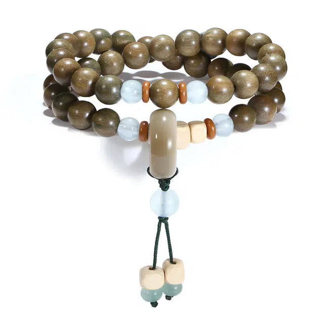 【普陀山官方已过香】 普陀山文创 一木静心禅意悠然复古国潮风时来运转绿玉髓福泽悠长顺遂康宁文玩串珠#好运 绿檀 手串 男女同款情侣款