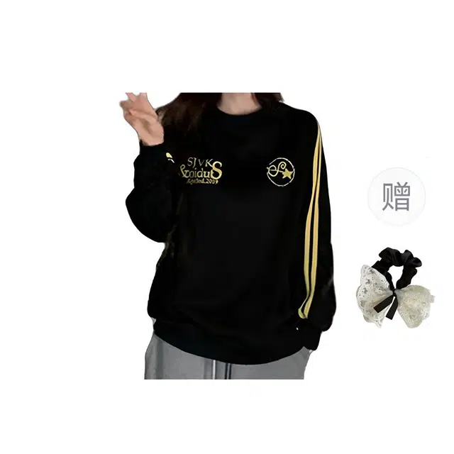 涂诗菲 男女情侣装潮流宽松设计感嘻哈街头条纹圆领韩版长袖上衣卫衣 男女同款