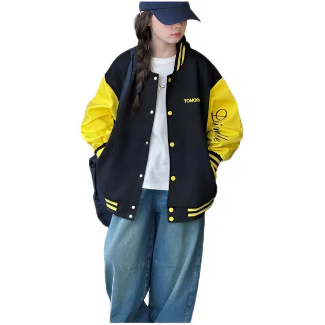 木木兔 棒球服 青春时尚男女童外套 学院风 宽松舒适秋季 简约百搭休闲运动字母潮流洋气 青少年