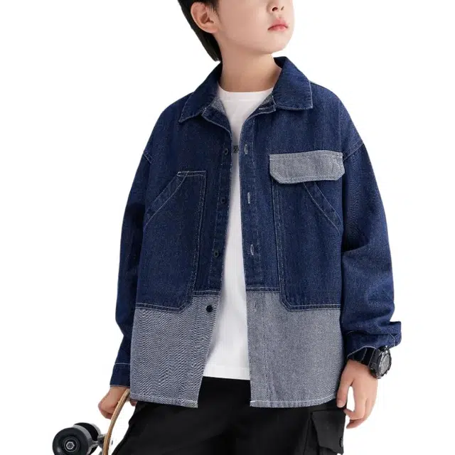 左西 时尚翻领单排扣长袖儿童牛仔衬衫 儿童款