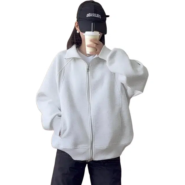 徐百货 美式重磅立领开衫春秋季双拉链纯色百搭挺括宽松情侣运动舒适外套上衣卫衣 男女同款