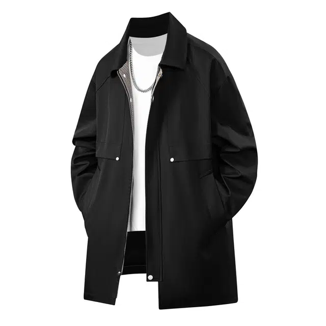 快鱼 美式复古潮流无性别主义大码纯色简约美拉德翻领宽松休闲时尚舒适单排扣风衣 男女同款