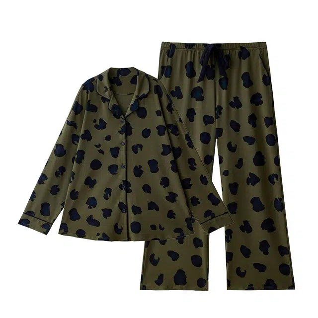 热妒 春秋季纯棉带胸垫一体高级感长袖长裤家居服睡衣套装  女款