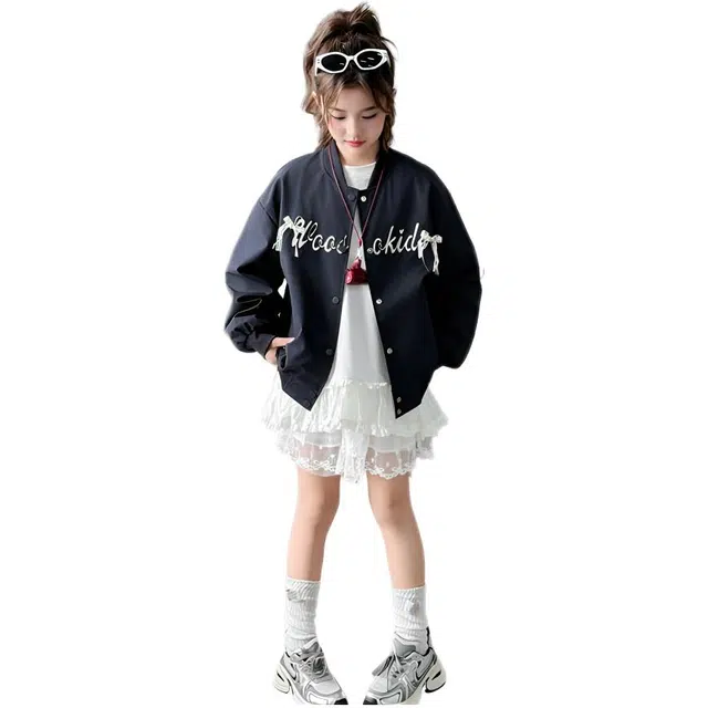 木木兔夹克 青春潮流时尚女大童外套 潮酷百搭时髦洋气 宽松舒适街头风 女孩蝴蝶结字母 青少年