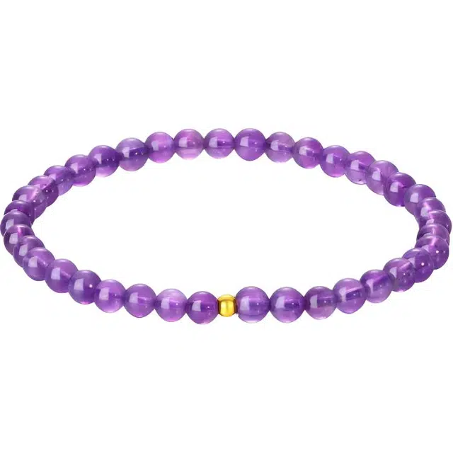 【紫运金来】 金六福吉祥 足金珠转运珠精致大气通勤款 时来运转新中式轻奢时尚百搭小众#好运合成/人造 紫水晶 手串 男女同款情侣款