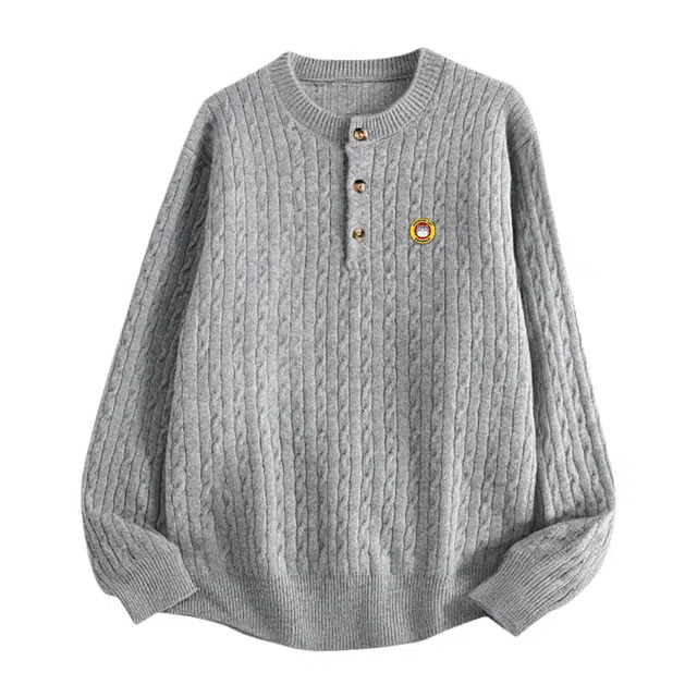 吾皇猫 原创美式复古高街简约基础款学院风圆领套头上衣慵懒风时尚潮流潮牌痞帅百搭高级感提花长袖针织衫 男女同款