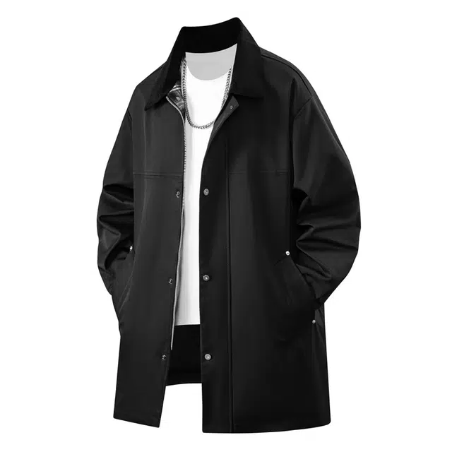 快鱼 美式复古潮流大码纯色简约美拉德翻领宽松时尚舒适单排扣风衣 男女同款