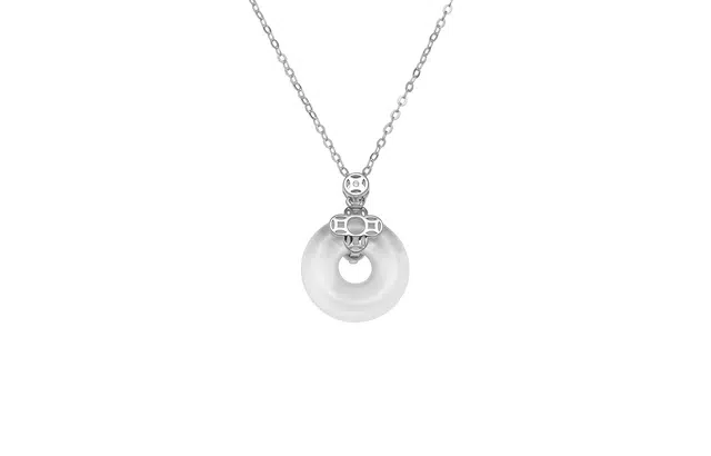 好银坊 四叶草幸运平安扣国潮风锁骨链#好运 玉髓 项链 女款