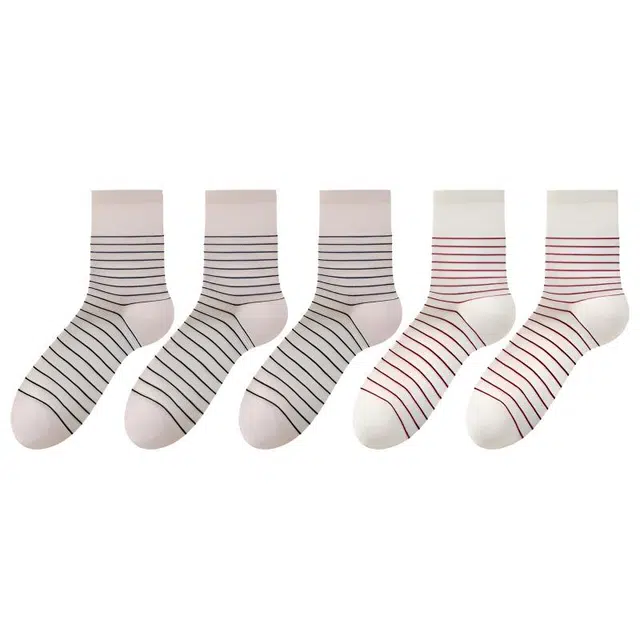 莫代尔 简约风吸湿排汗百搭袜子防臭抑菌运动时尚条纹女中筒袜 女款