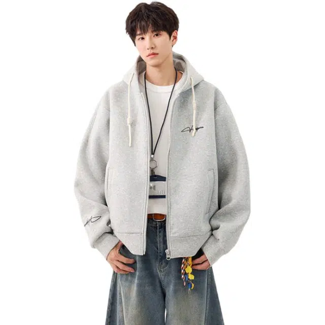 佐菲利 美式高街纯色休闲外套潮牌高级感情侣运动长袖连帽上衣卫衣 男女同款