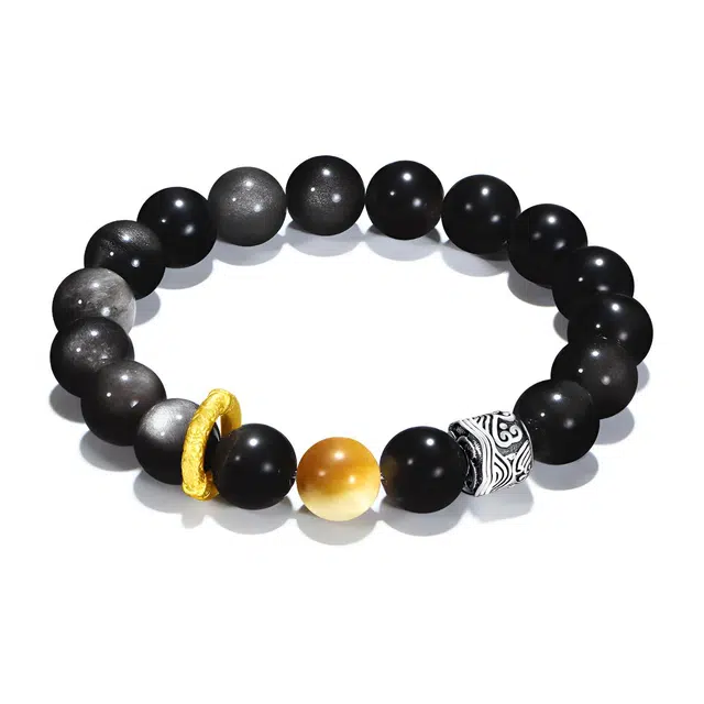 【普陀山官方已过香】 普陀山文创 富贵吉祥简约百搭时来运转银曜石转运珠前程似锦事业学业财运顺#好运 黑曜石 玉石手串 男女同款情侣款