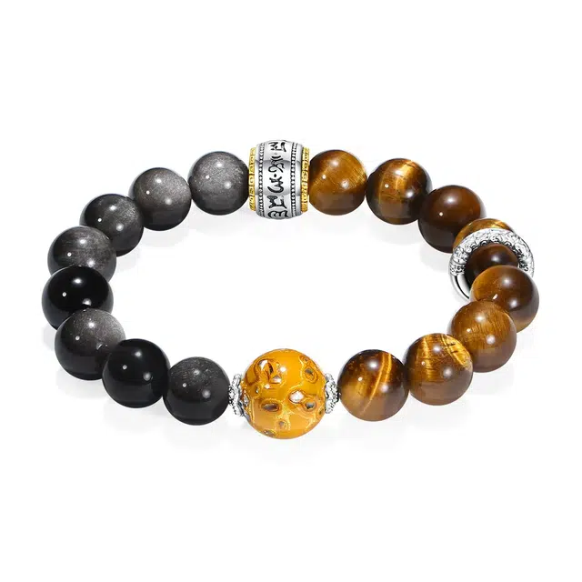 【普陀山官方已过香】 普陀山文创 招财转运复古国潮六字真言转运珠吉祥如意时尚简约百搭跑环#好运 虎眼石 手串 男女同款情侣款