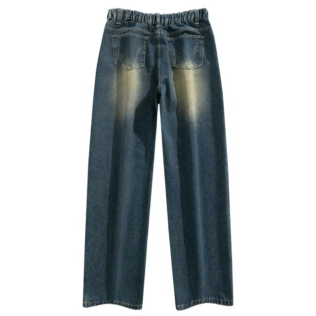 巴塞罗那足球俱乐部 复古高街舒适宽松直筒简约水洗做旧长裤百搭美式通勤休闲牛仔裤 男女同款