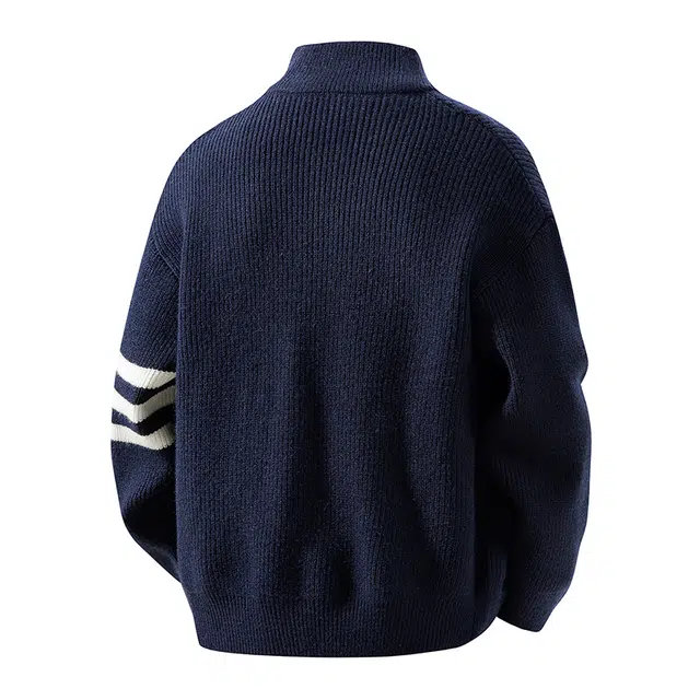 普鲁士多特蒙德 港风潮牌高街双拉链学生简约纯色提花针织外套防静电男宽松百搭情侣休闲开衫毛衣 男女同款